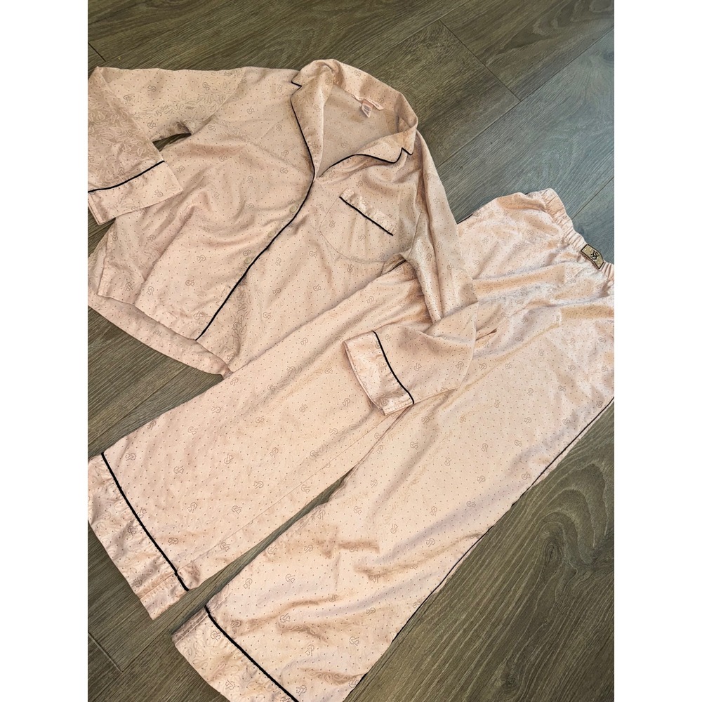 Victoria's Secret Pink Satin Logo Pajama Set XS Short Rhinestone 2 Piece PJs